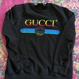 Gucci Black Crewneck Sweatshirt with Rainbow Logo